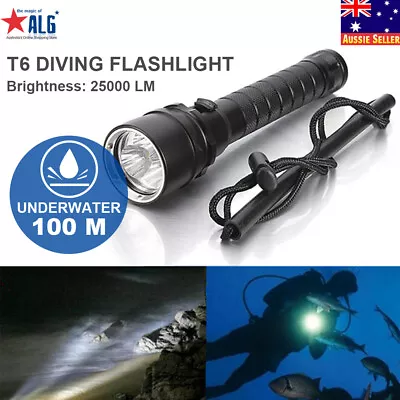 25000Lm Scuba Diving T6 LED Flashlight Torch Light Lamp Deep Underwater 100m AUS • $32.99