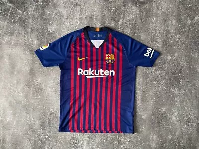 Nike FC Barcelona Lionel Messi Soccer Jersey 2017 Home Blue Football T-Shirt L • $60