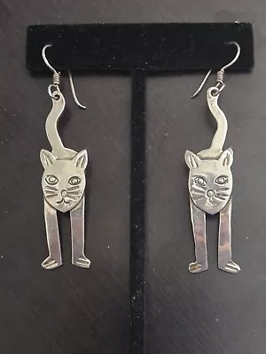 Adorable Cat Lovers Vintage Mexico Sterling Silver Kitty Cat EARRINGS • $9.99