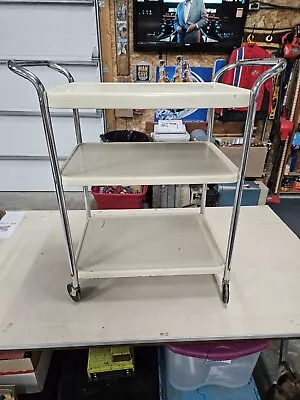 Vintage MCM Metal 3 Tier Rolling Utility Kitchen Bar Cart  Painted With Chrome • $100