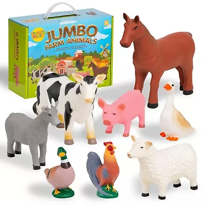 Learning Minds 8 Jumbo Farm Animal Play Figures Toys Childrens Cow Horse Sheep • £19.99