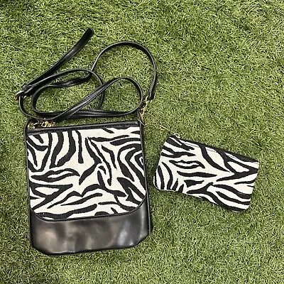 Montana West Crossbody Mini Bag Zip Zebra Skin Genuine Leather Matching Wallet • $45