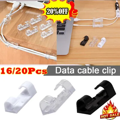 16/20x Cable Cord Clips Self-Adhesive Wire Clamp Table Wall Tidy Holder Organize • £1.91