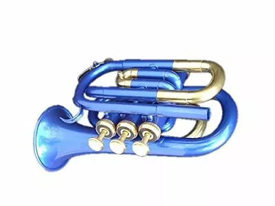 Pocket Trumpet BLUE Brass Made B Flat W/Case + MOUTHPIECE Blue TRUMPETS.BRS • $119.32