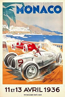 Monaco Auto Race 1936 Vintage Style Grand Prix Racing Car Poster - 24x36 • $24.95