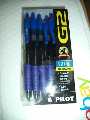 12 PILOT G2 BLUE ROLLER BALL PENS BOLD 072838135797 GEL 13579 G21-BLUE 1.0 Mm • $14.69