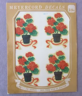 Vintage 1950s 2 Packages Meyercord Decals * Potted Red Geraniums 8 Decals 3 ½” • $5