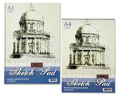 £10.99 • Buy 2 X A3 OR A4 SKETCH PADS SPIRAL BOUND 30 SHEETS ART SKETCHING DRAWING PAPER BOOK