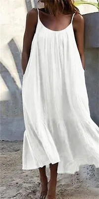 PLUS SIZE 8-26 Ladies Strappy Maxi Dress Summer Beach Loose Baggy Kaftan Dresses • $27.94