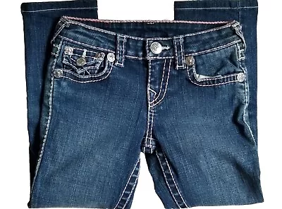 TRUE RELIGION Little Girls Julie Super T Bold Stitching Stretch Denim Jeans Sz 7 • $39.98