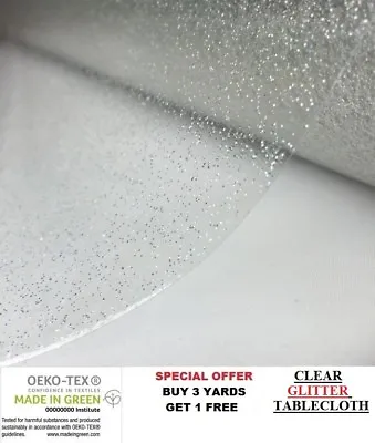 £4.85 • Buy Premium Sparkle Glitter Clear Plastic Tablecloth Protector Vinyl PVC Fabric