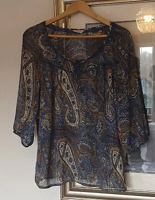 WOMENS MARKS & SPENCER INDIGO COLLECTION BLUE MIX TOP Size 14 • £3