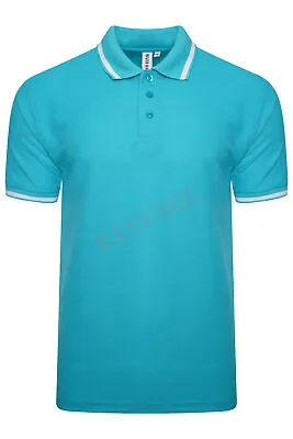 New Mens Plain Polo Shirt Tipping Collar Short Sleeve Pique T Shirt Summer Top • £6.99