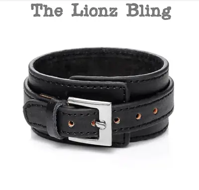 Urban Goth Genuine Black Leather Wide Wrist Band Bracelet - Men's Fashion • $13.95