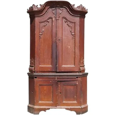 Antique Large North German Rococo Painted Oak Corner Cabinet 18th Century • $5000