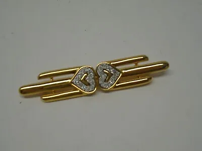 Monet Signed Clear Pave Double Hearts Rhinestones Bar Brooch Pin Art Deco Style • $14.19