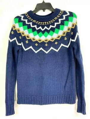 J. Crew Womens Lurex Fair Isle Sweater Crew Neck Long Sleeve Blue Size XS H2594  • $35.87