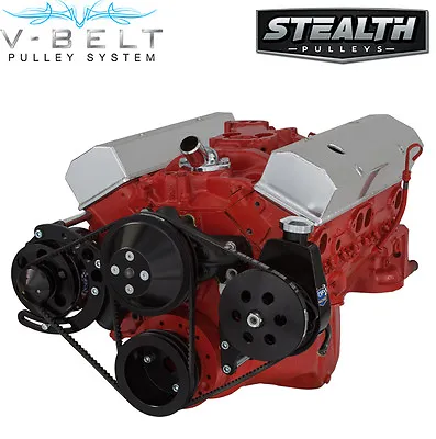 Black SBC V-Belt Kit Power Steering 283 327 350 400 Chevy Small Block • $340