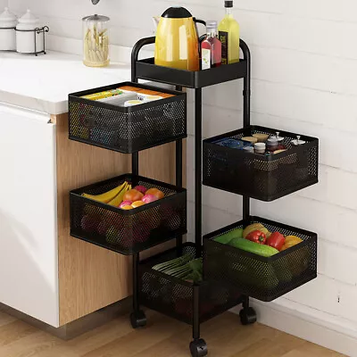 6 Tier Kitchen Rotating Storage Trolley Cart Utility Vegetable Mobile Shelf Rack • £46.95