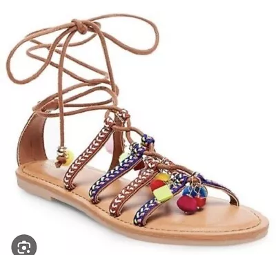 Adorable Colorful Pom Pom Gladiator Sandals Mossimo 7  • $16