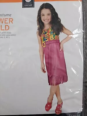 $9.99 • Buy Girls Hippie Costume Dress Size Medium (6-8) Pink Fringe Peace Flower Child 70s