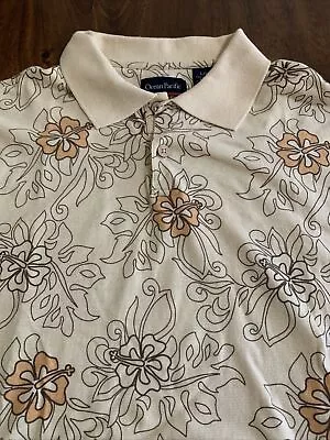 Vintage 80s OP OCEAN PACIFIC  BROWN Floral Tropical SURF-WEAR Golf POLO SHIRT L • $49.99