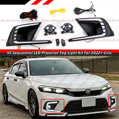 $139.99 • Buy For 2022-23 Civic V2 Drl Led Fog Lamp Bezel Cover + Clear Projector Fog Lens Kit