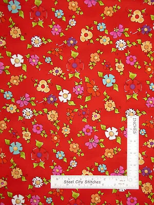 Loralie Dog Happy Blooms Flowers Floral Toss Red Cotton Fabric 18  Length • $4.90