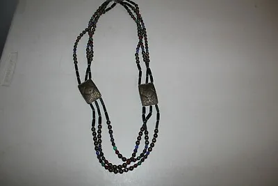 Vintage Signed Leslie Block Beaded Necklace Black Multicolor • $72.99