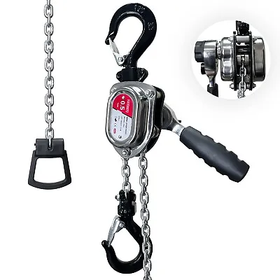 Chrome Mini Lever Block 1/2 Ton 1100lbs Come Along Manual Chain Hoist 1.5M 5FT • $64.39