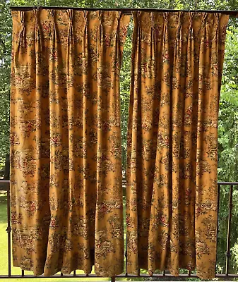 Vintage Handmade Cameo French Country Toile 2 Large Curtains Drapes Pair Custom~ • $375