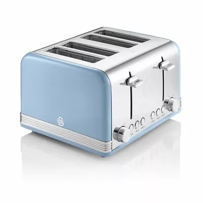 Swan Retro 4 Slice Toaster Defrost/Reheat Cancel Functions 1600W Blue ST19020BLN • £49.99