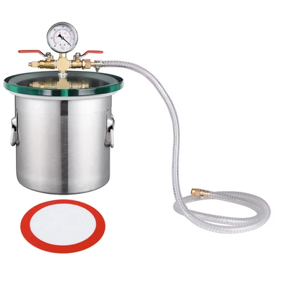 $81.89 • Buy Stainless Steel Vacuum Chamber Glass Lid Set Degassing Silicone Epoxies 2 Gallon