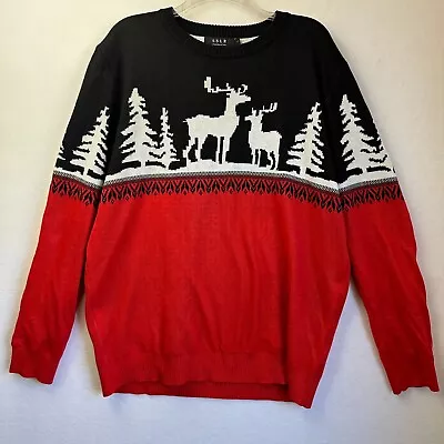 SSLR Sweater Mens L Red White Black Reindeer Elk Christmas Holiday • $15