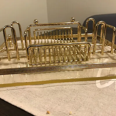 MCM~Lucite And Gold Metal Flatware Buffet Caddy.  11” • $35.95