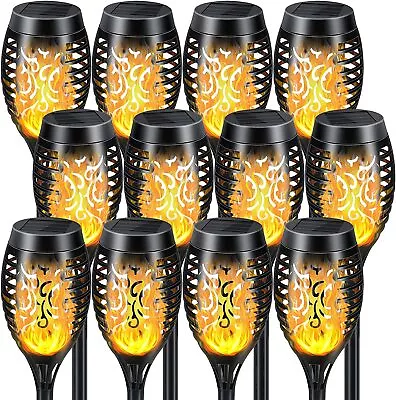 £8.35 • Buy 12 LED Solar Torch Lights Outdoor Garden Path Dancing Fire Flickering Flame Lamp