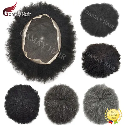 Full Lace Afro Curl Mens Toupee African American Human Black Hair Curly Systems • $217.55