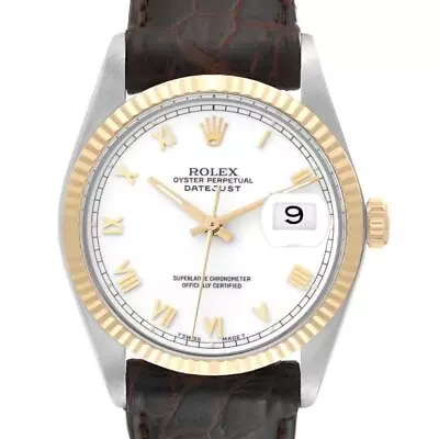 Rolex Datejust Steel Yellow Gold White Roman Dial Vintage Mens Watch 16013 • $5190