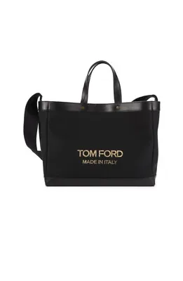 New Authentic Tom Ford Leather Trim Logo Unisex Tote Bag Purse Black $2950 • $3426.24