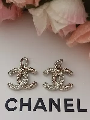 Chanel Button Charms / Zipper Pulls Silver & Pearl 2 X Necklace Stamped 15X19 Mm • £95