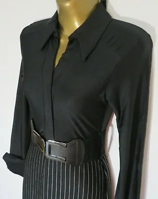 £15.99 • Buy Black Pinstripe Collared Wiggle Pencil Dress Office Work Business UK 8 10 12 NEW