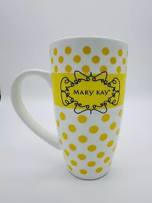 Mary Kay Cosmetics 2013 Coffee Tea Cup Mug Yellow Polka Dot Oversize Tall 18 Oz • $10.20