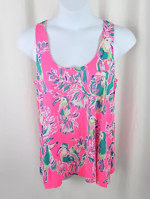 Lilly Pulitzer Pink Multi Print 100% Cotton Round Neck Racerback Tank Top Large • $29