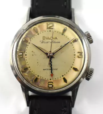 Vintage 1968 Bulova Wrist Alarm Waterproof Manual Wind Wrist Watch Runs Lot.14 • $274.99