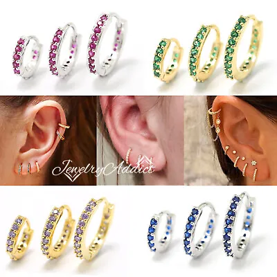 $8.44 • Buy Rainbow Gem Crystal Band 9K GOLD GP EAR CARTILAGE RING PIERCING HOOP EARRINGS