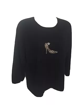 MAINBOCHER Black Pullover Sweater With Jeweled Leopard Shoe Design Size XL • $14