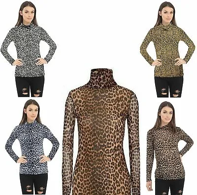 £4.75 • Buy New Ladies Womens Leopard Print Long Sleeve Turtle Polo Neck T-shirt Top 8-26 
