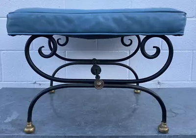 Vtg Morganton (Drexel)  Barcelona  Leather Iron Ottoman 24x18x17 Footstool Pouf • $595