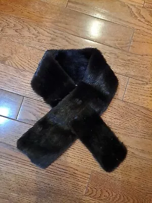 Mink Fur Stole Black Meck Wrap.  Genuine Fur 38  Self Linking • $15