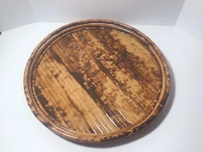 Vintage Burnt Bamboo Wicker Round Tray • $34.95